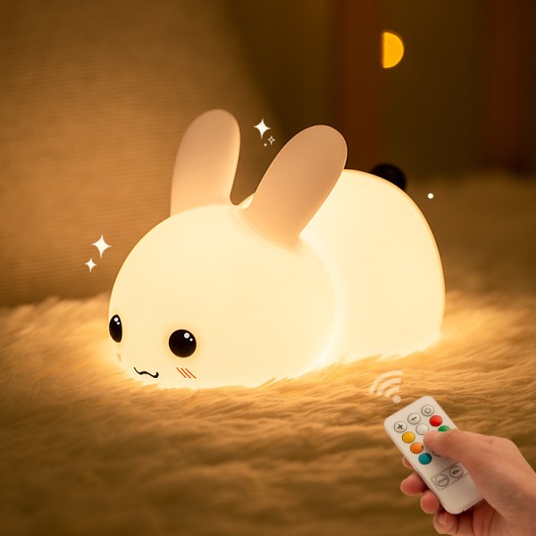 Snövit kanin LED nattlampa med USB-kabel dimbar söt barn nattlampa med snooze ljus vit