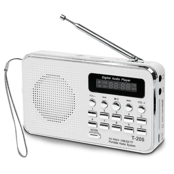 Bærbar Mini Am Fm Radio Stereo Højttaler Support SD/TF-kort med Usb (hvid)