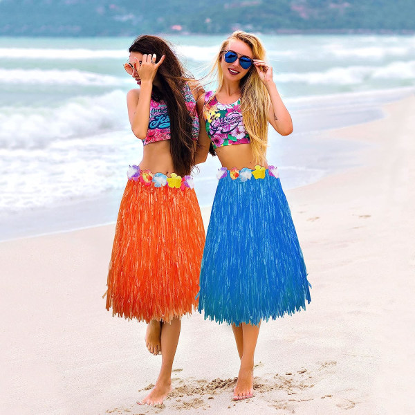 60 cm lange hawaiianske maskeradekostumer, hula-nederdele til strandfest (6-pack)