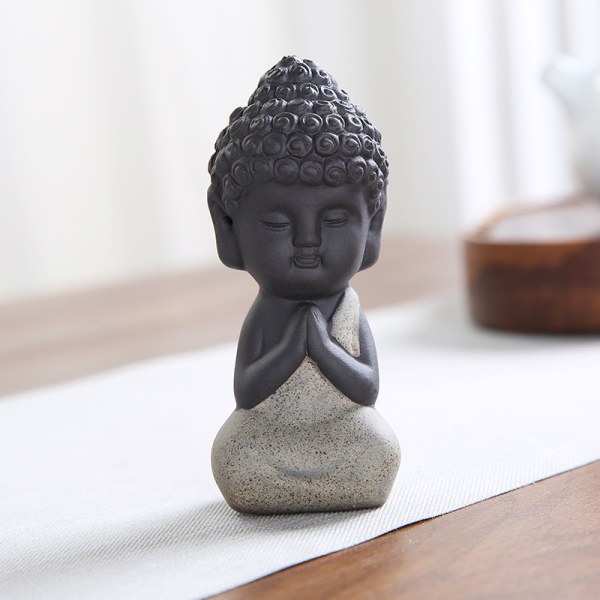 Keramisk Buddha Statue Mini Meditasjon Mediterende Skulptur white