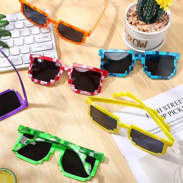 Set med 6 Minecraft Pixel-solglasögon för barn, födelsedagsmosaik, rutigt festsolglasögon