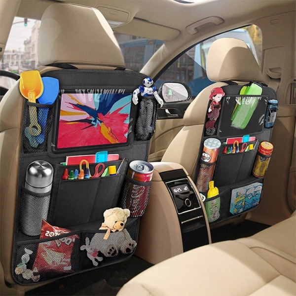 2-pack universal iPad-hållare för bilbaksäte, flera fack Svart