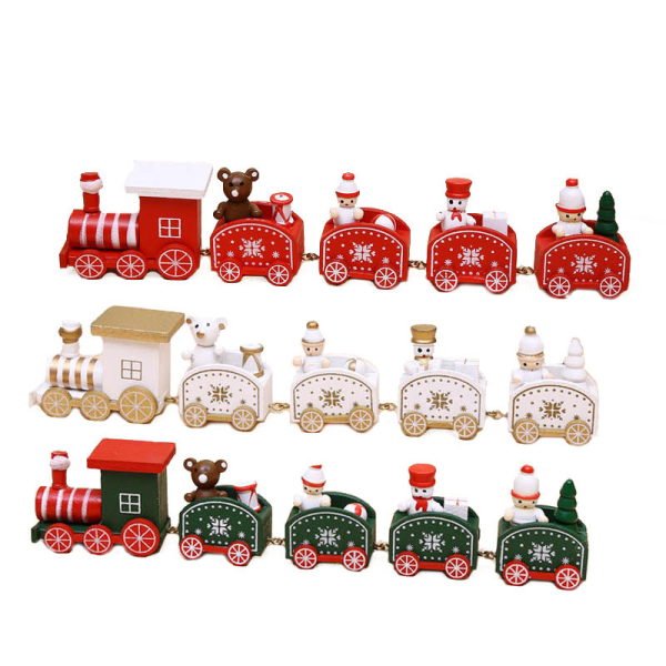 4-osainen joulujuna maalattu puinen joulukoristeita Joulupuinen juna valkoinen one size white