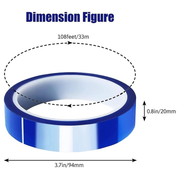 6 20mm X33m sininen lämpöteippi Korkean lämpötilan lämmönkestävä nauha lämmönsiirtoteippi Heat Sublimaan