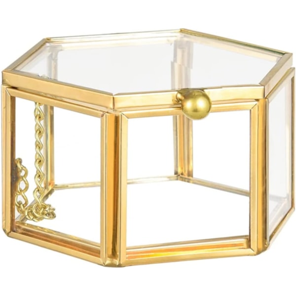 Metalglas smykkeskrin, geometrisk smykkeskrin Klart glas drivhusglasæske