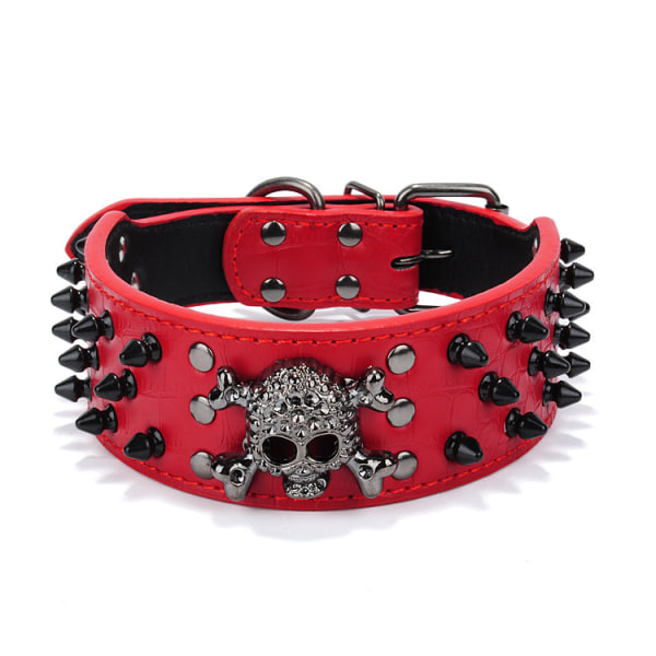 Skull and Crossbones Röd krokodil konstläder Hundhalsband med spik, justerbar S