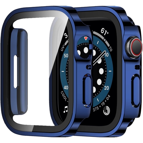 2 Pack Apple Watch Case 44mm Series 6/5/4 sisäänrakennettu näytönsuoja, kova PC- case, suora reuna, ohut anti-scratch 44 mm (sininen) blue