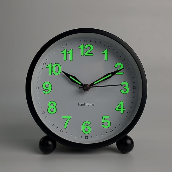 Tyst väckarklocka - Icke tickande analoga väckarklockor med varmt ljus - minimalistisk rund svart