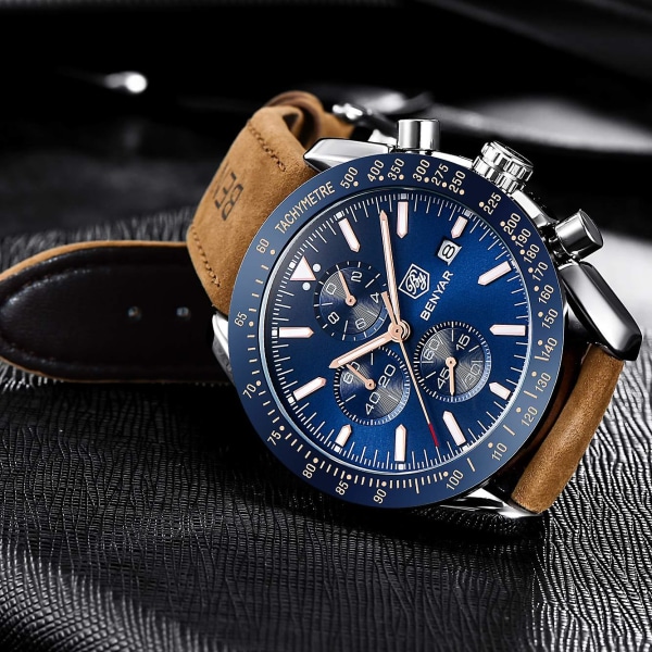 Snygg watch för män, klockor med armband i äkta läder, perfekt  kvartsrörelse, vattentät och reptålig bl? c29b | bl? | Fyndiq