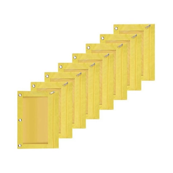 8 kpl Kolmen reiän kapasiteetin case File Bag Kestävä sidepussi kirkkaalla ikkunalla keltainen