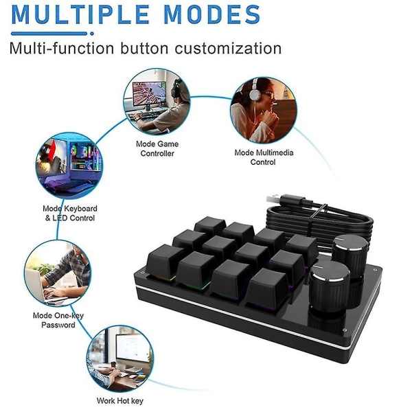 Kabel USB Macro Mini Tangentbord 12 tangenter 2 Knopp Programmering Tangentbord Hot-swap Anpassning Spel Meka