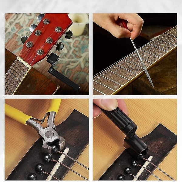 45 stk Guitarreparation vedligeholdelsesværktøjssæt med bæretaske Plejesæt værktøj til akustisk guitar El