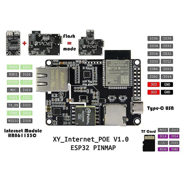 T-internet-poe Esp32 Ethernet-sovitin Lan8720a Development Board Downloader -laajennusmoduuli (t-inte