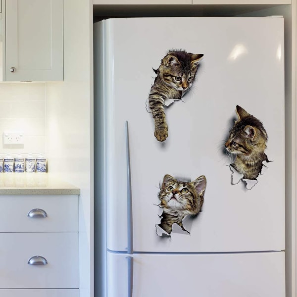 9 STK Wall Stickers 3D Cat Wall Decals Vanntette kjøleskapsklistremerker
