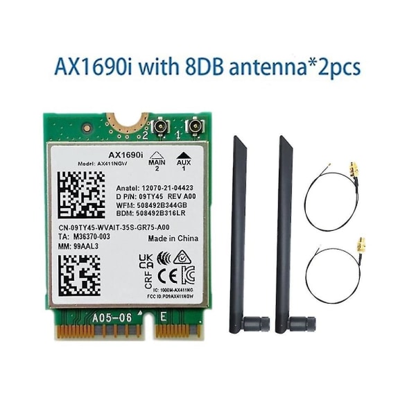 Ax1690i Wifi-kortti + 2x8db antenni Ax411 Wi-fi 6e Nopeus 2,4 Gbps 802.11ax 2,4/5/6ghz Bluetooth 5.3 Wir