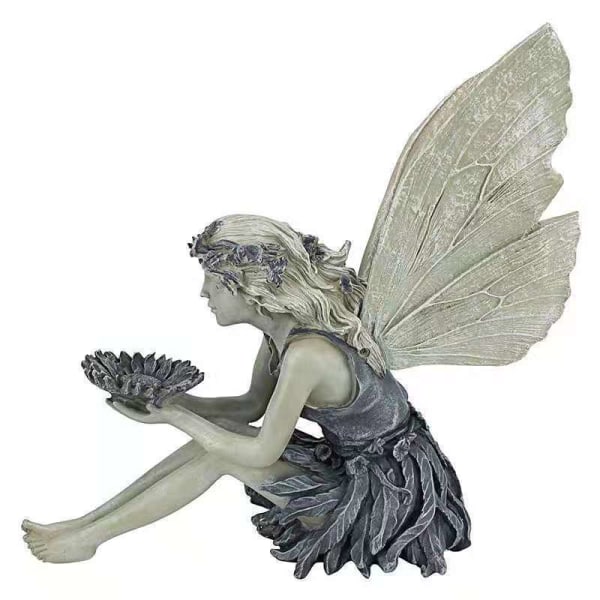 Hjem Flower Fairy Bird Feeder Angel Girl Little Angel Statue Utendørs Yard Dekorasjon Ornament
