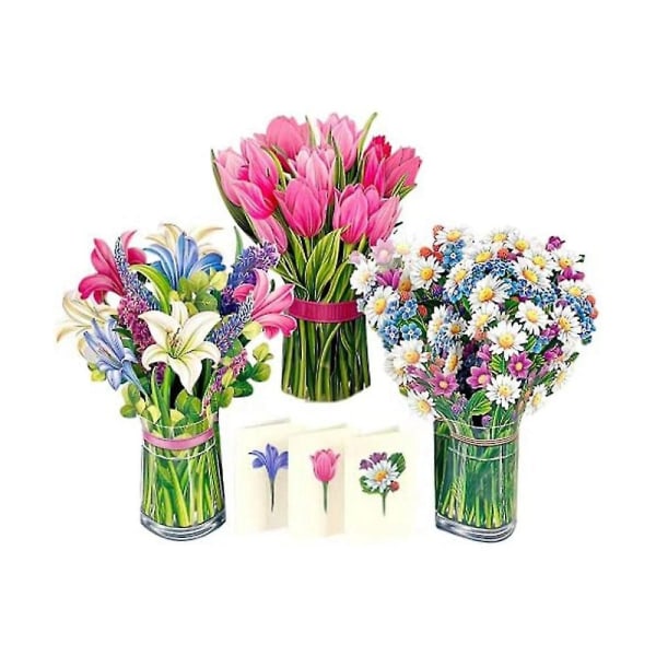 Ponnahduskortit, Life Sized Forever Flower Bouquet 3D Popup onnittelukortit muistikortilla ja kirjekuorella