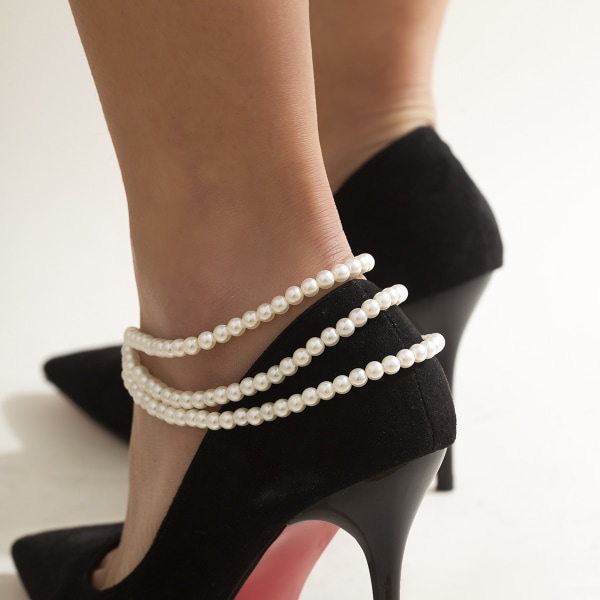 Imitation Pearl Beaded Tassel Anklet Foot smykker