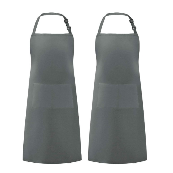 2 ST Haklappsförkläde med 2 fickor Matlagningskock Köksförkläde Kvinnor Män grey