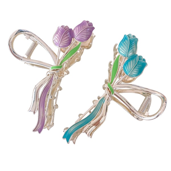 2stk Fairy Tulip Hair Clip Bakside Hårklemme Female Shark Clip blue