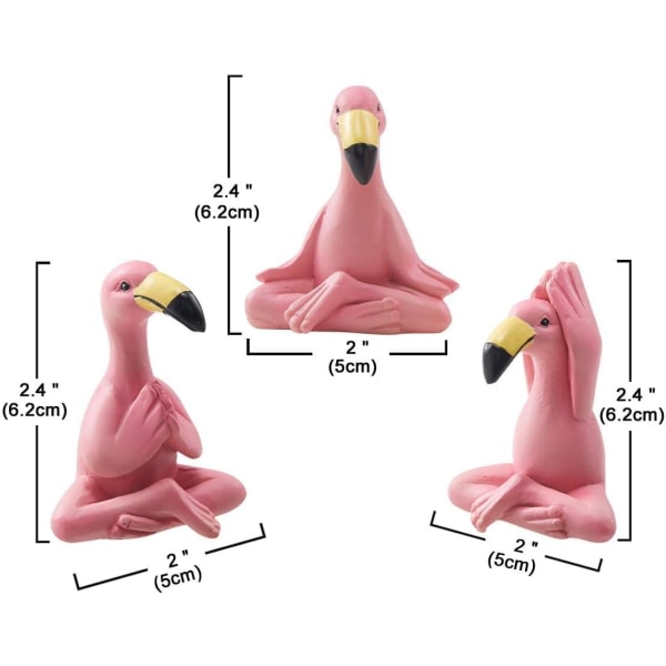 3 stk. Mini Yoga Flamingo Statuer Udendørs Have Dekorationer - Pink Flamingo Statuer