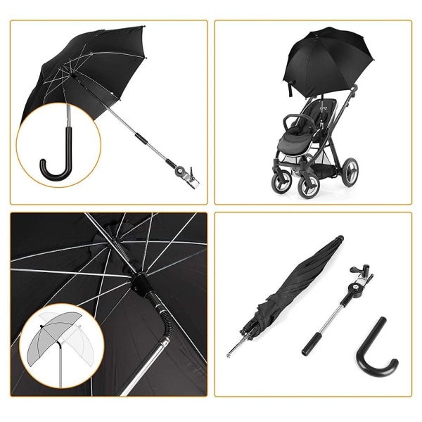 Universal parasoll for barnevogner og vogner UV-beskyttelse black