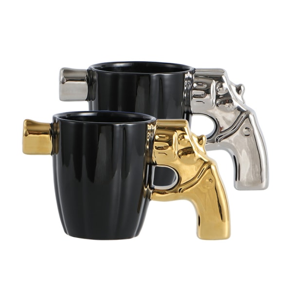 Kaffekopp, keramisk formad kopp, internetkändis revolverkopp, silver, 1 st (1 st förpackning) silver