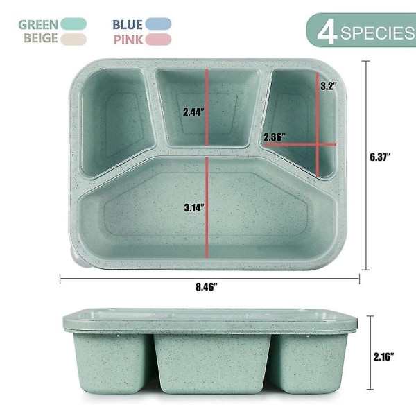 4 pakkausta ilman aterioiden valmistusta muovista 4 lokeroa, uudelleenkäytettävä Bento-laatikko lapsille/t
