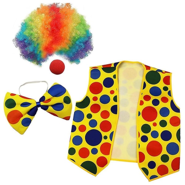 4 Pack Clown puku-klovni nenä Klovni peruukki Rusetti ja liivi Cosplay-bileisiin karnevaaleihin pukeutuminen R