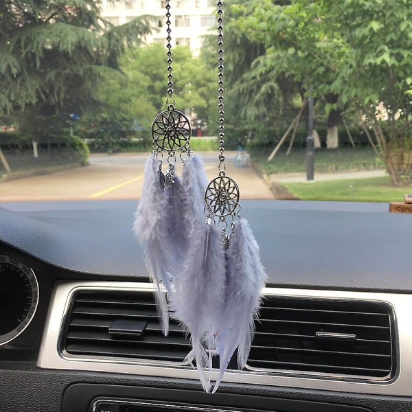 Auton taustapeilin riippuriipus, Feather Dream Catcher-harmaa Grey