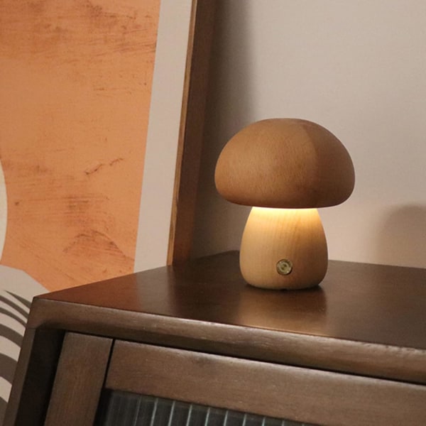 Söpö pieni sienipöytävalaisin, puinen retrotyylinen pöytä, USB  latauskosketuskytkin säädettävä yöpöytävalaisin makuuhuoneen olohuoneen  sisustukseen 4e34 | Fyndiq