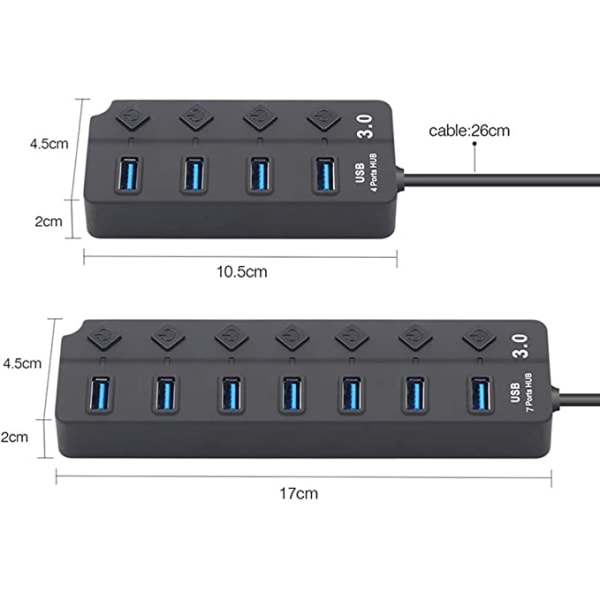 Porter USB 3.0 Hub med Switch LED Power Adapter