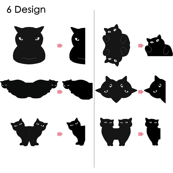Magnetiska bokmärken - Set med 6 söta bokmärkeshållare för svart katt