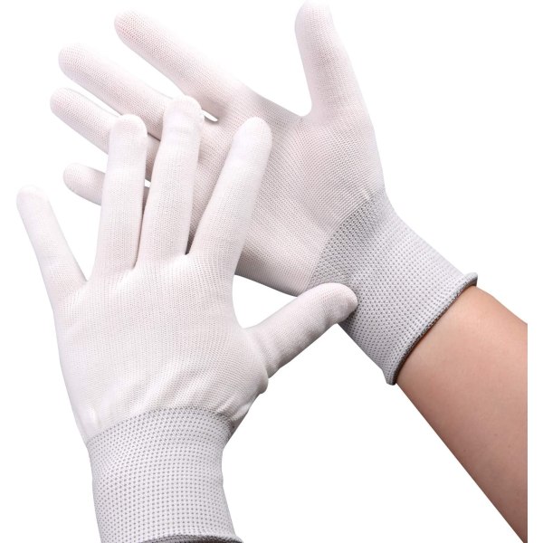 6 paria valkoisia nylon -työkäsineitä, liukumattomat hanskat