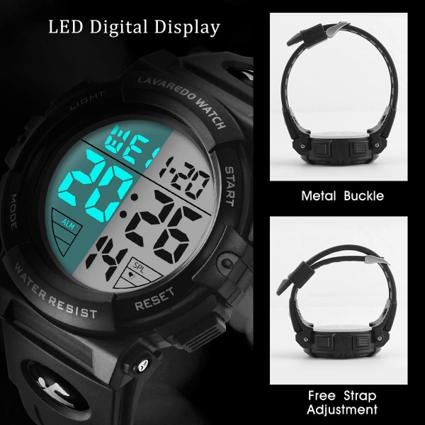 LED-baggrundsbelyst digitalur - Vandtæt ur til udendørs sport