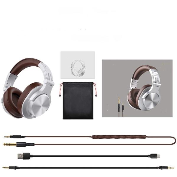 Bluetooth-hodetelefoner over øret, HiFi stereo-hodetelefoner trådløse brun