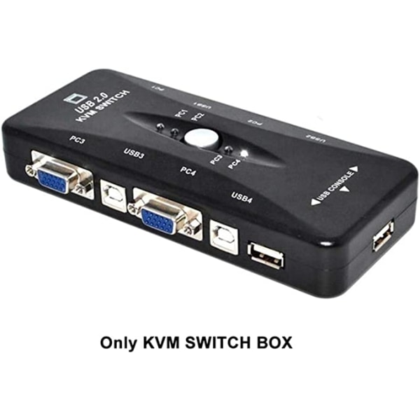 Splitter, 4-ports USB 2.0 Switch Switch Box Adapter og USB-kabel