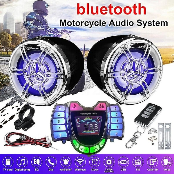 Motorcykel Stereohögtalare Trådlös Bluetooth Mp3-spelare Vattentät Fm-ljud för skotercykel