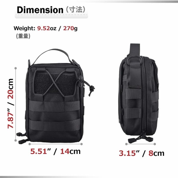 Militært førstehjelpssett Medisinsk bag Tactical Bag First Aid Kit EDC-hylster for CS War Game Hiking Climbing (01Black),