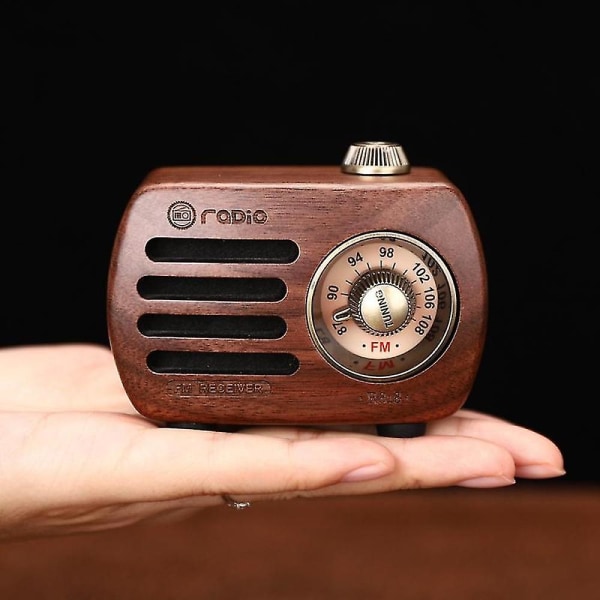 Mini Vintage Retro Wood Fm Sd Mp3 Bluetooth Transistor Uppladdningsbar radio med högtalare, R818(valnöt)