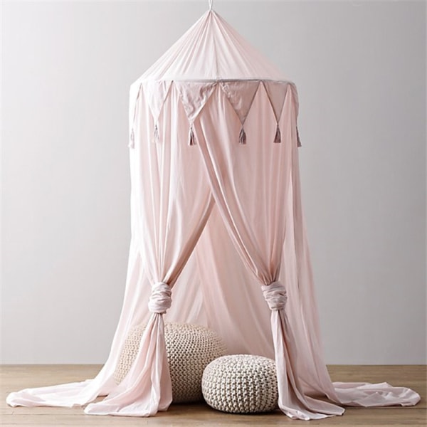 Sängkapell myggnät för barn rund kupol lektältgardin rosa