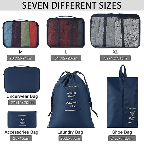 7 stk Tøjtaskesæt Pakning Firkantet multifunktionel kuffert-arrangør Kuffert-arrangør Holiday Tr