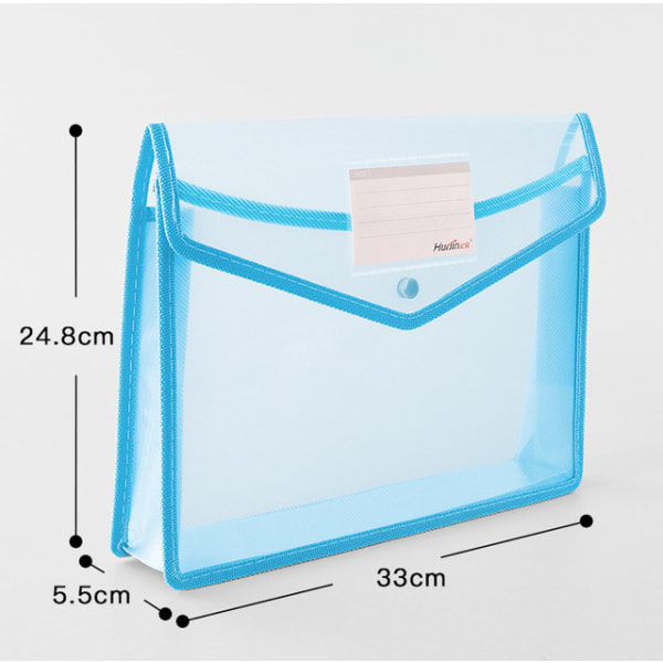 A4 filtaske stor kapacitet gennemsigtig filpose knappose fortykket informationspose blå blue