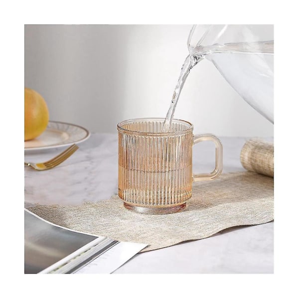 2st Kaffekopp i glas med lock Kaffemuggar i glas Ribbade kaffeglas med handtag för latte cappucc