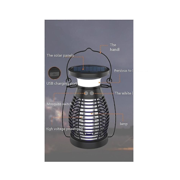 Solar Bug Zapper utomhus vattentät, sladdlös och uppladdningsbar myggzapper med 4200v hög effekt