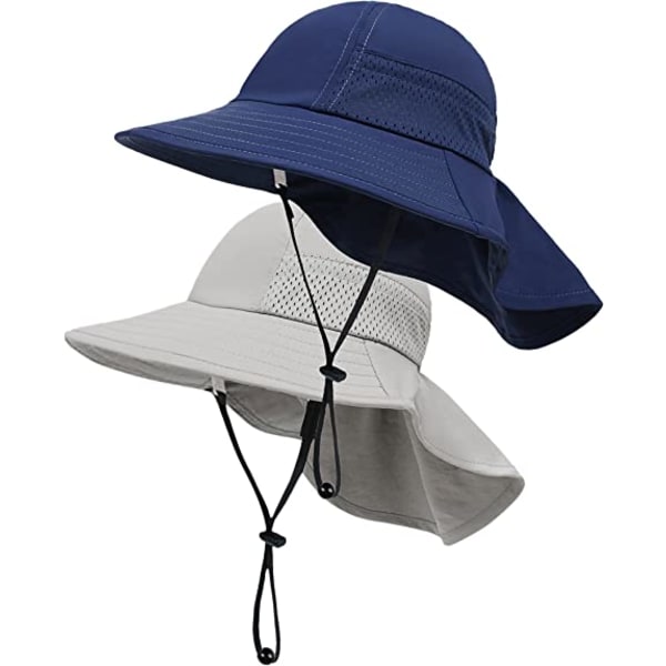 2-pack solhattar för toddler Justerbara strandhattar gray+blue M