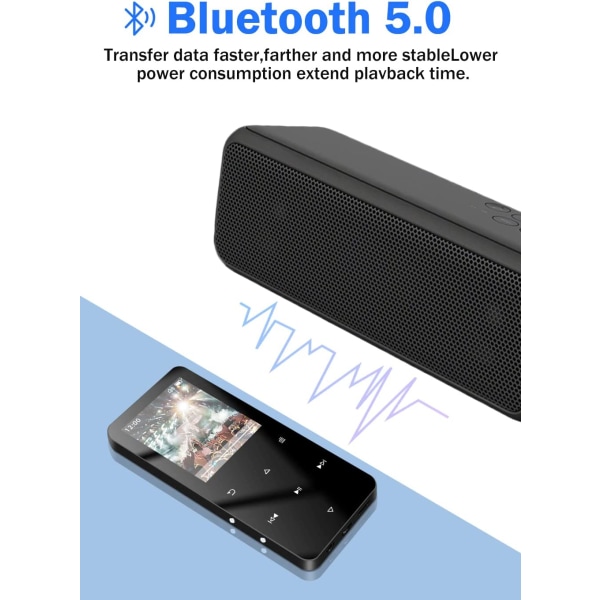 MP3-afspiller med Bluetooth 5.0 til op til 30 timers musikafspilning. Bærbar digital musik uden tab