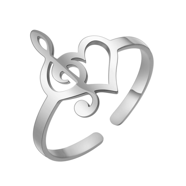 Justerbar Ring Dam Heart Note Rostfritt stål Ring Smycken silvery