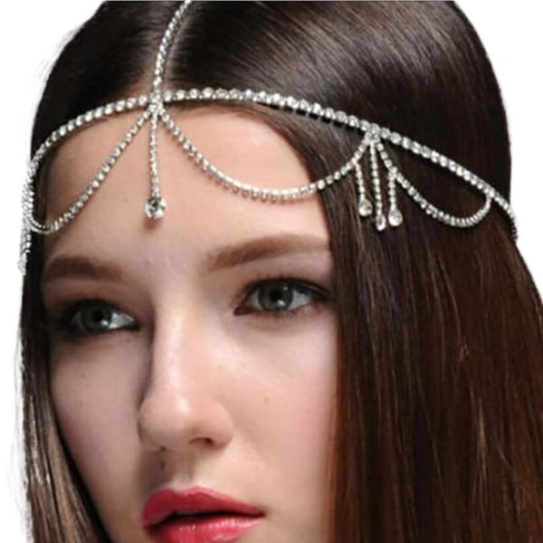 Crystal Head Chain Silver Bride Rhinestone Tassel Hair Chain silver