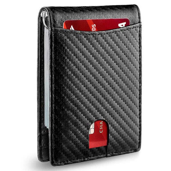Tunn plånbok för män med stor kapacitet med 12 platser Rfid-blockerande enkel kolfibersvart svart